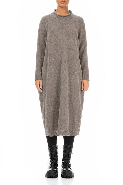 Loose Light Brown Knitted Wool Dress 1