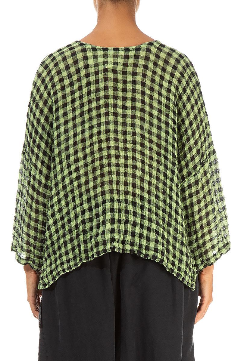 Loose Lime Check Gauze Linen Blouse 2