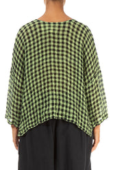 Loose Lime Check Gauze Linen Blouse 2