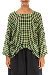 Loose Lime Check Gauze Linen Blouse 1