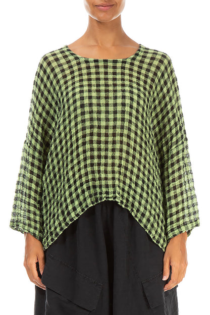 Loose Lime Check Gauze Linen Blouse 1