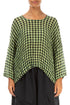 Loose Lime Check Gauze Linen Blouse 1