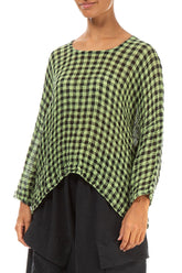 Loose Lime Check Gauze Linen Blouse 3