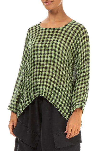 Loose Lime Check Gauze Linen Blouse 3