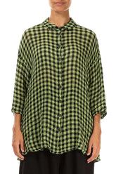 Loose Lime Check Gauze Linen Shirt 1