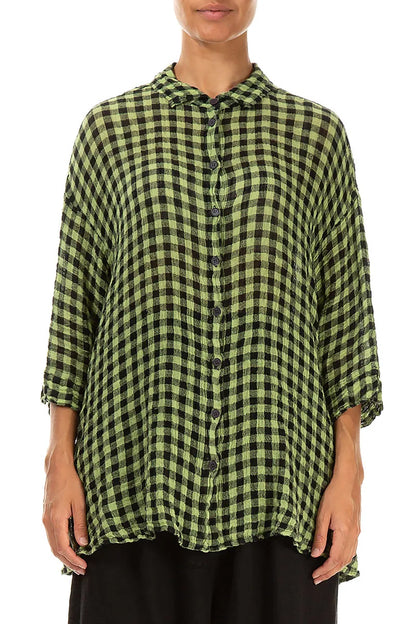 Loose Lime Check Gauze Linen Shirt 1