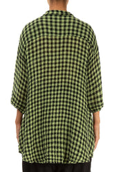 Loose Lime Check Gauze Linen Shirt 2