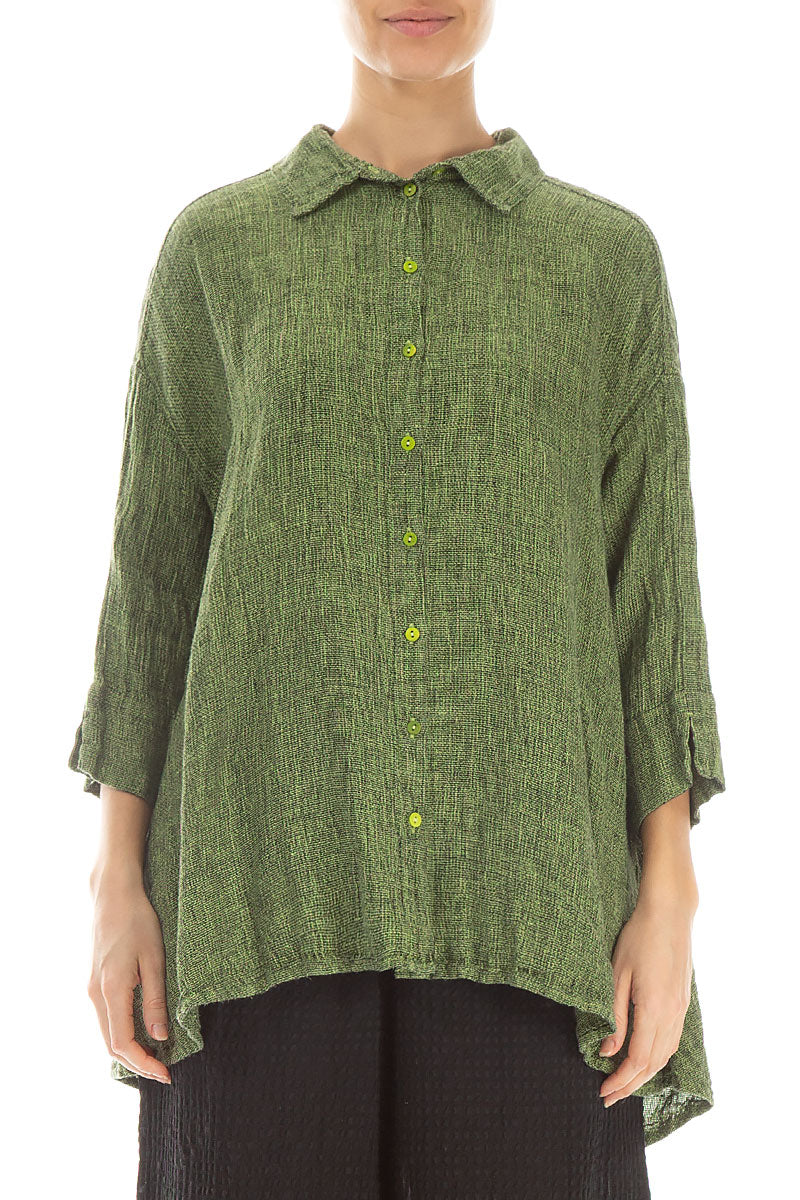 Loose Lime Mélange Linen Shirt 1