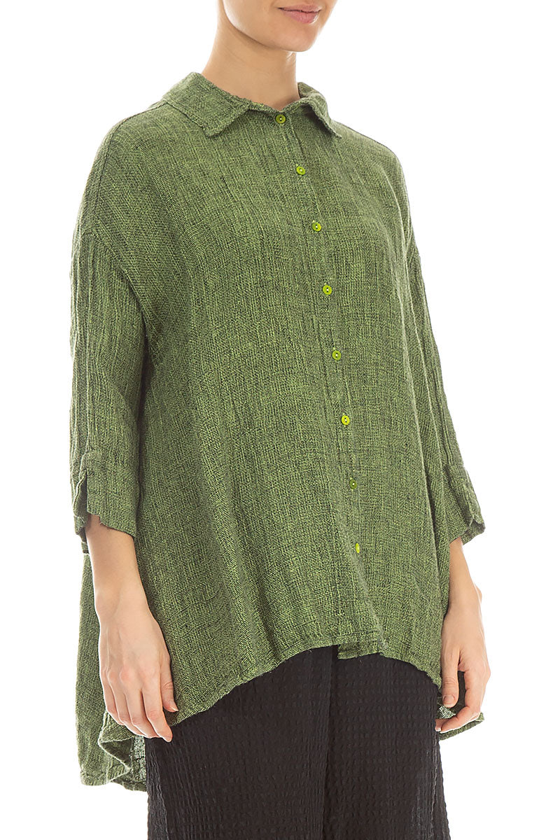 Loose Lime Mélange Linen Shirt 3