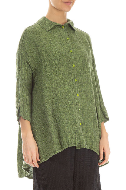 Loose Lime Mélange Linen Shirt 3