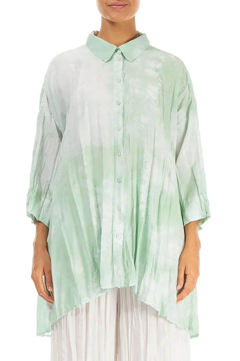 Loose Liquid Mint Crumpled Pure Silk Shirt