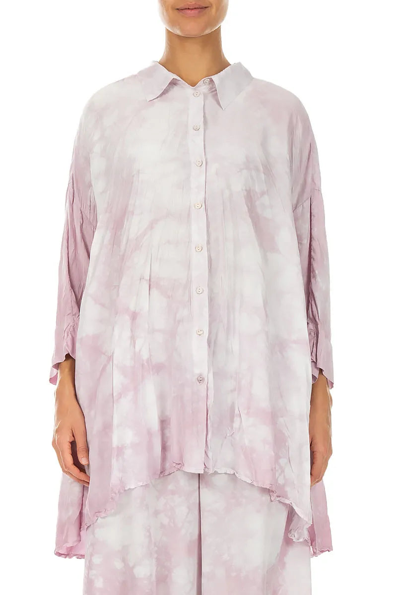 Loose Liquid Pink Crumpled Pure Silk Shirt