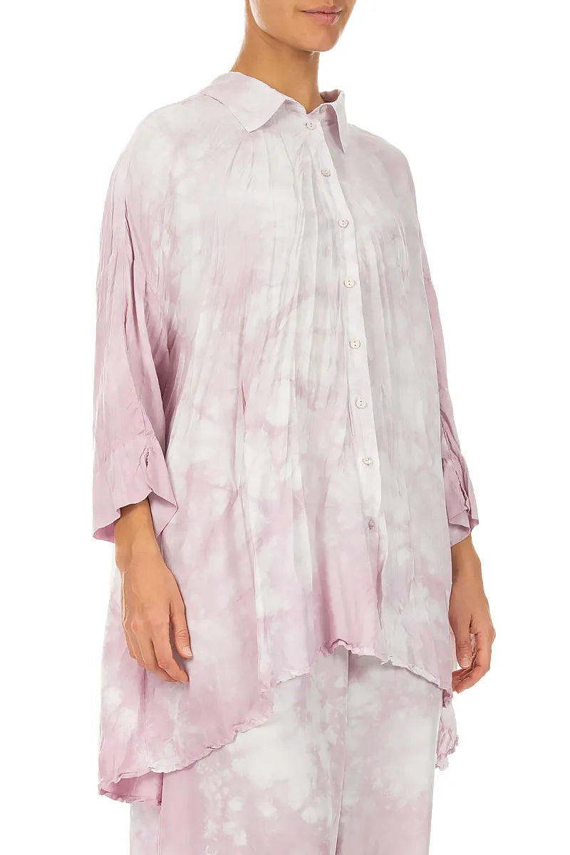Chemise fluide rose en pure soie froissée