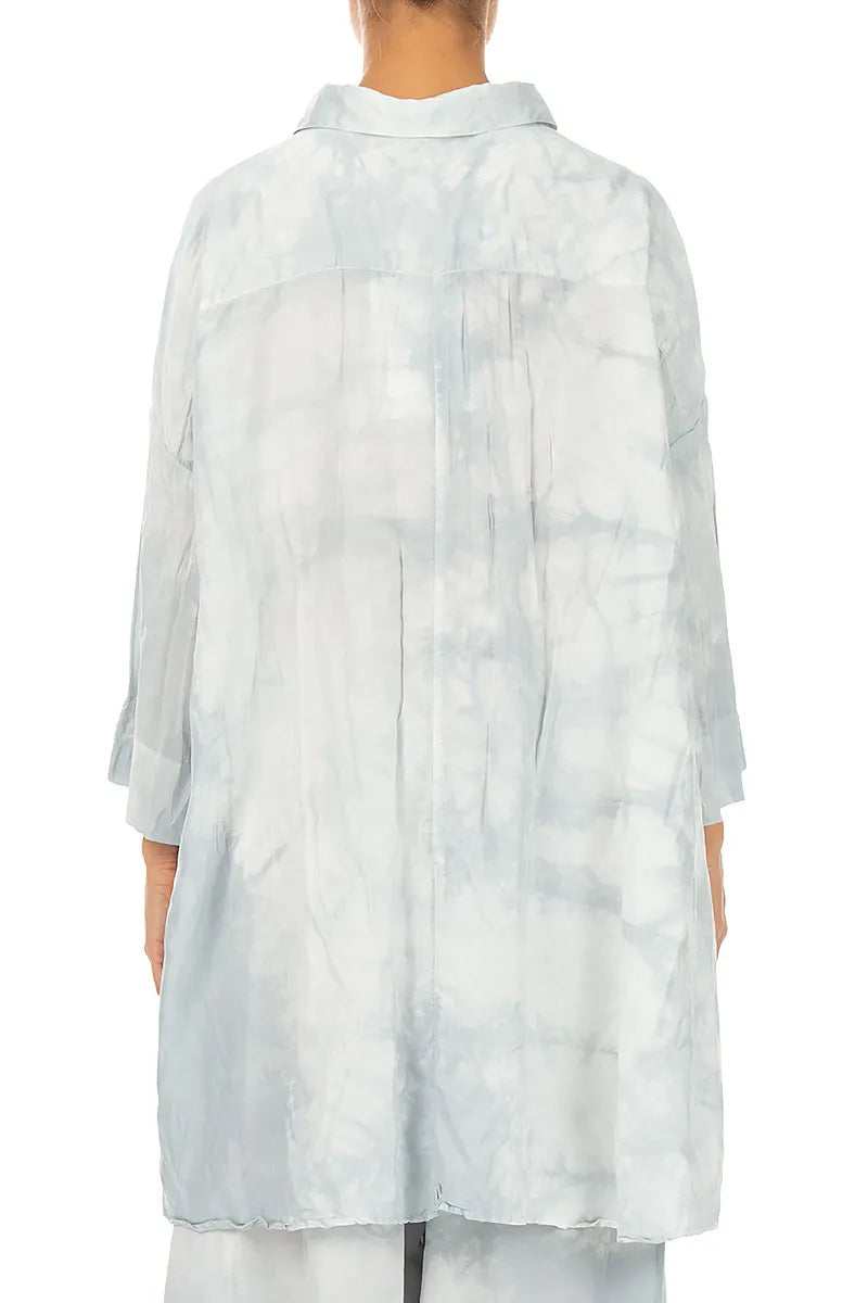 Loose Liquid Silver Crumpled Pure Silk Shirt
