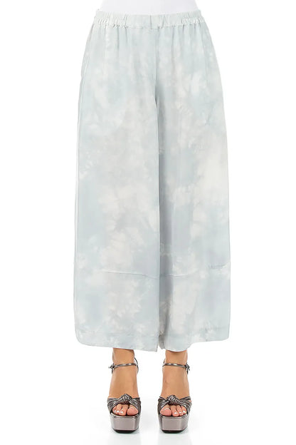 Pantalon en pure soie fluide couleur argent