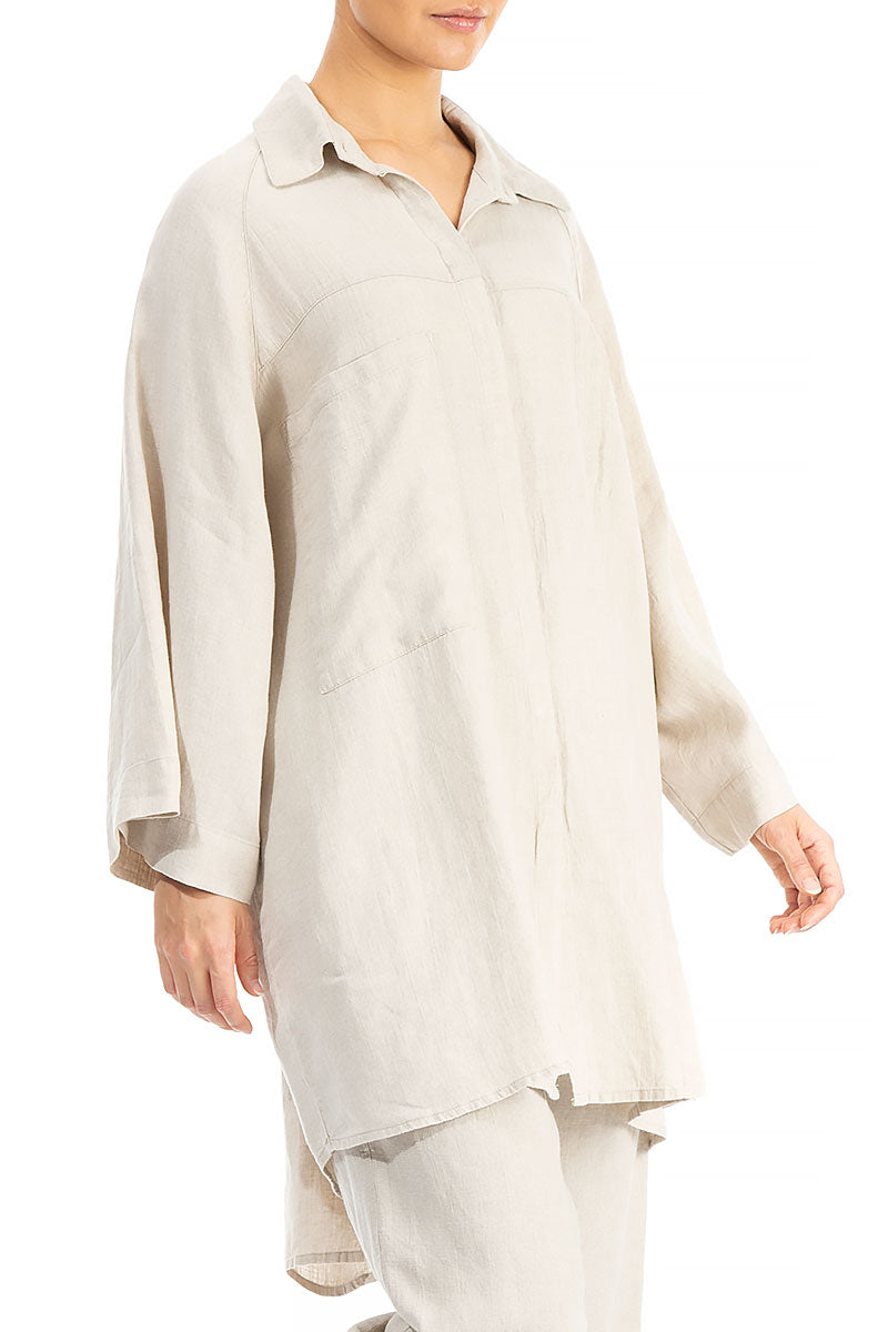 Loose Longer Back Natural Linen Shirt 3