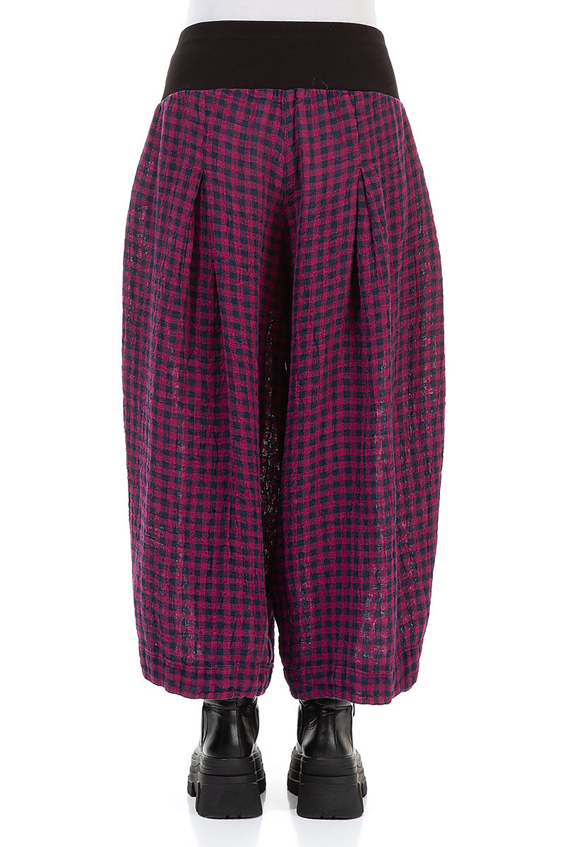 Loose Magenta Check Linen Trousers