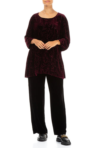 Loose Magenta Devoré Feather Silk Velvet Tunic