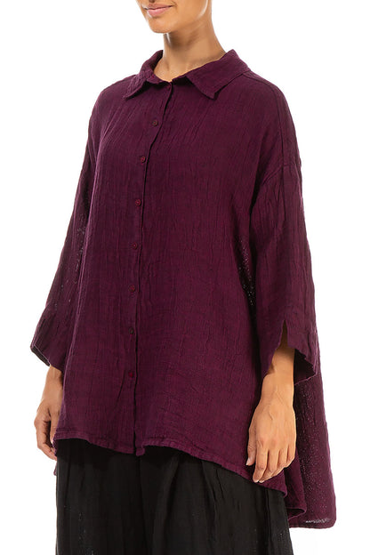 Loose Magenta Mélange Linen Shirt