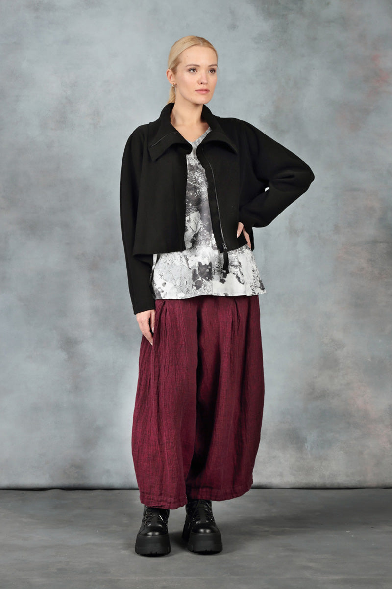 Loose Magenta Mélange Linen Trousers