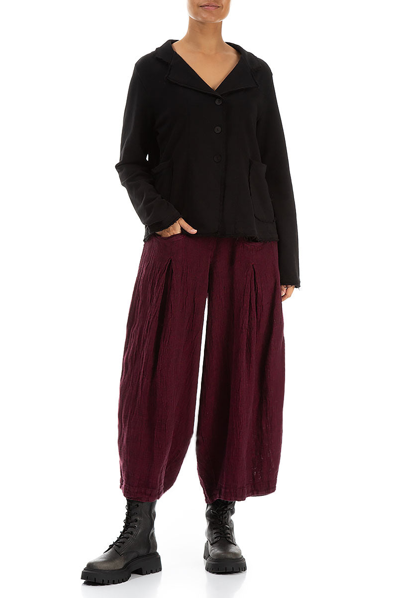 Loose Magenta Mélange Linen Trousers