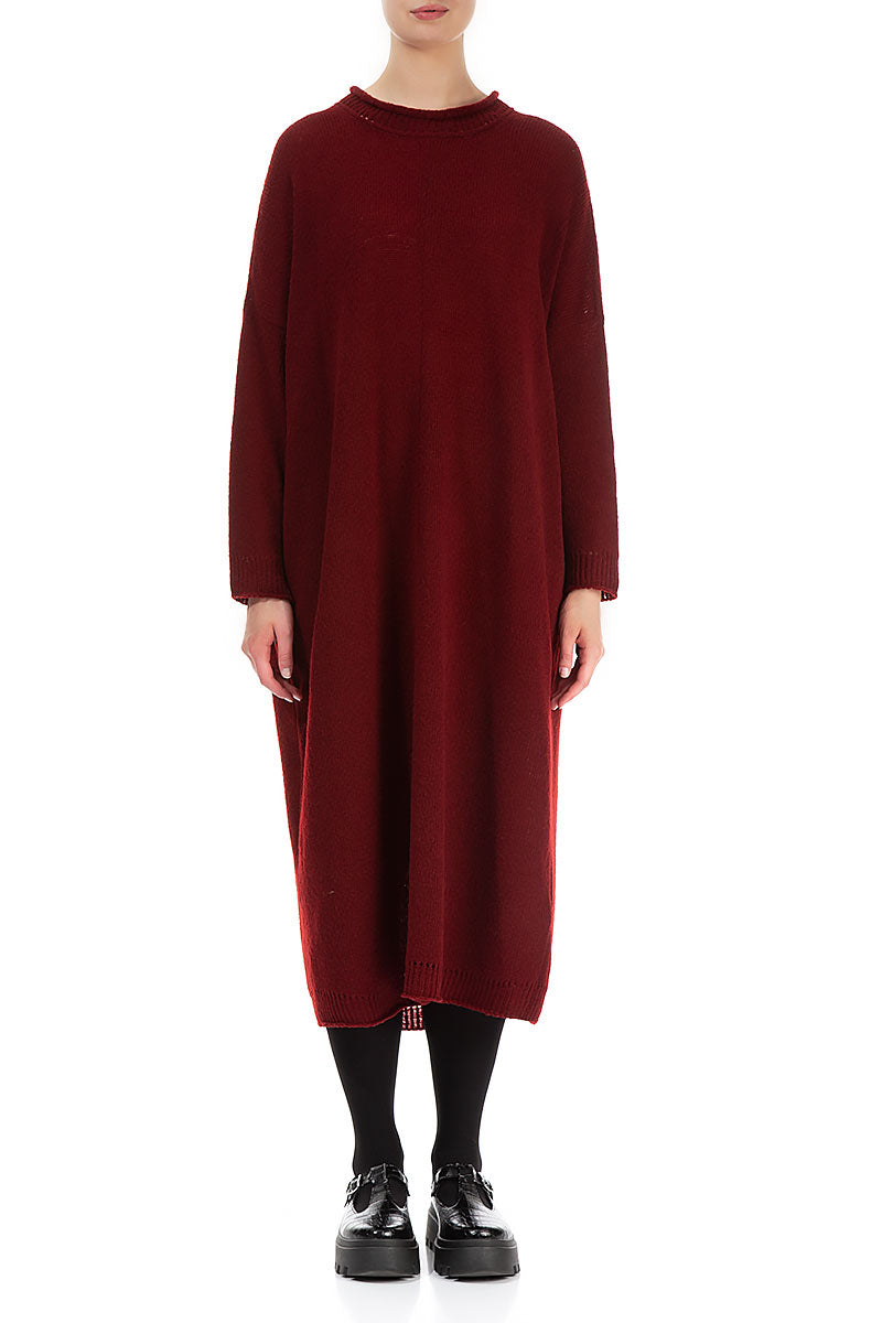 Loose Maroon Wool Dress