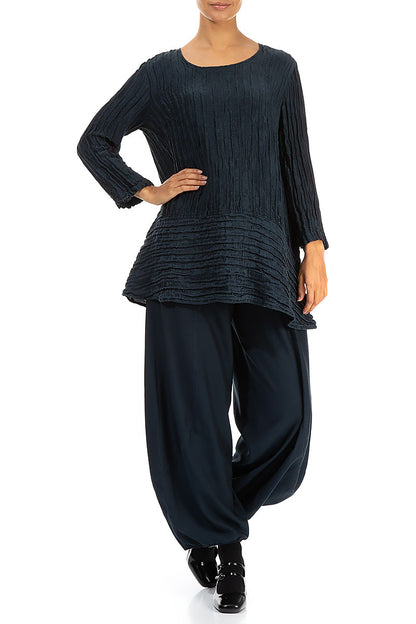 Loose Midnight Blue Silk Linen Tunic