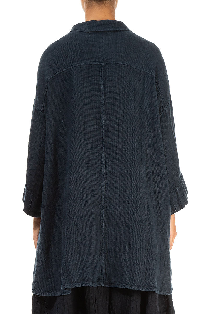 Loose Midnight Blue Textured Linen Shirt