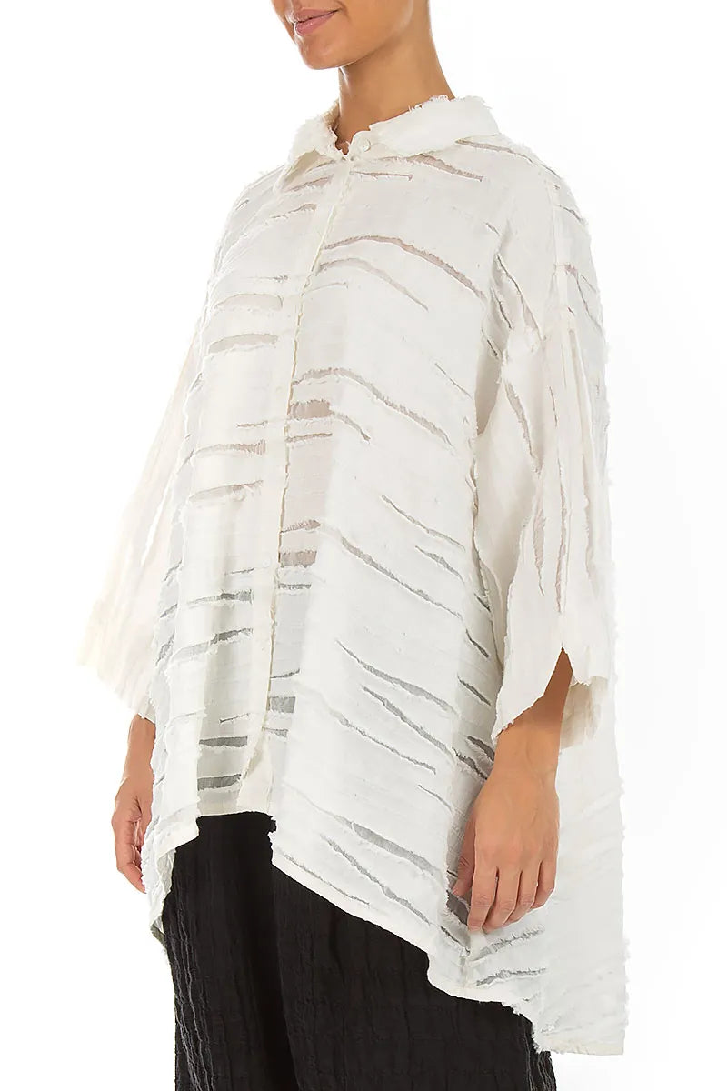 Loose Off White Fray Weave Shirt