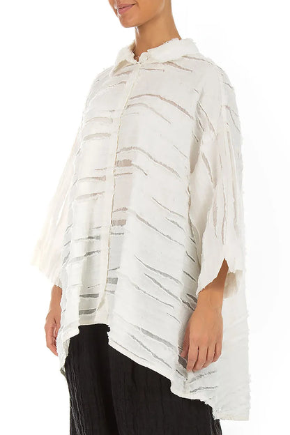 Loose Off White Fray Weave Shirt
