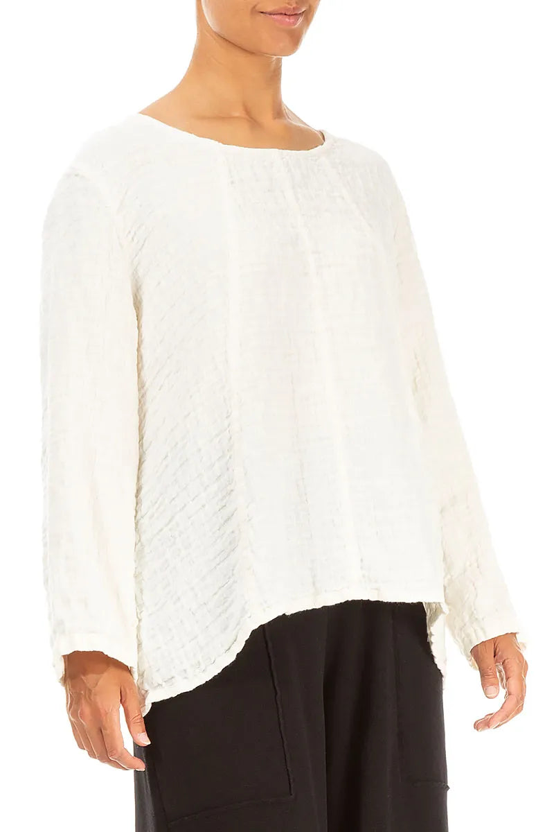 Loose Off White Textured Linen Blouse