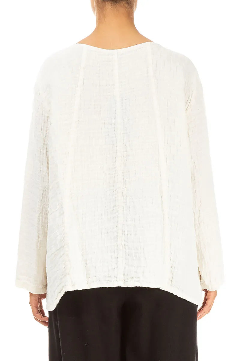 Loose Off White Textured Linen Blouse