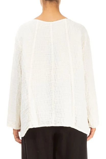 Loose Off White Textured Linen Blouse