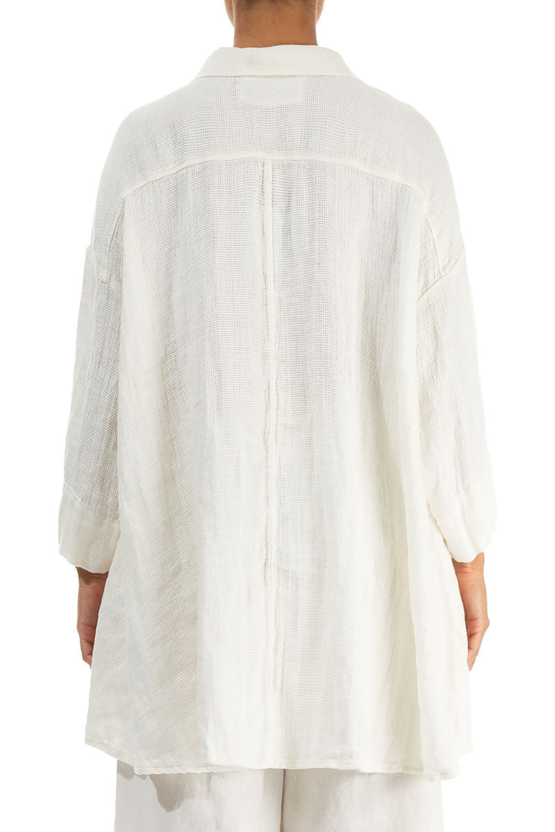 Loose Off White Textured Linen Shirt
