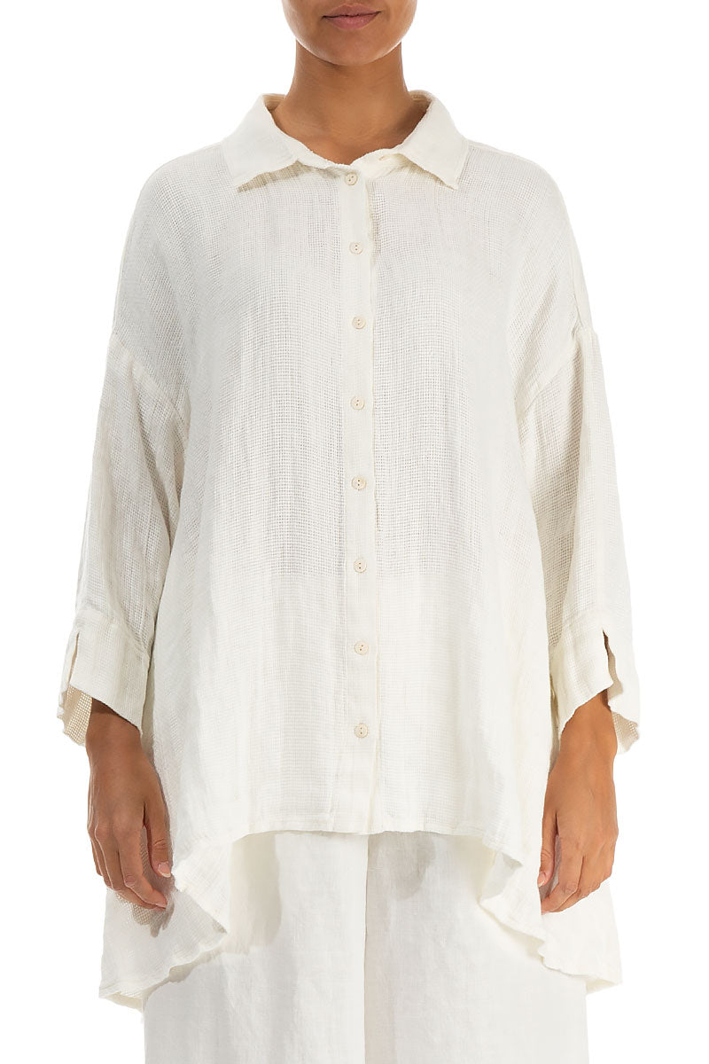 Loose Off White Textured Linen Shirt