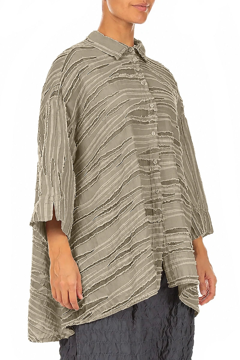 Loose Olive Fray Weave Shirt
