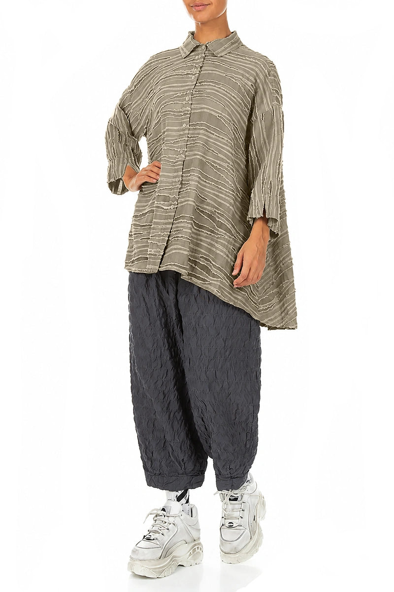 Loose Olive Fray Weave Shirt