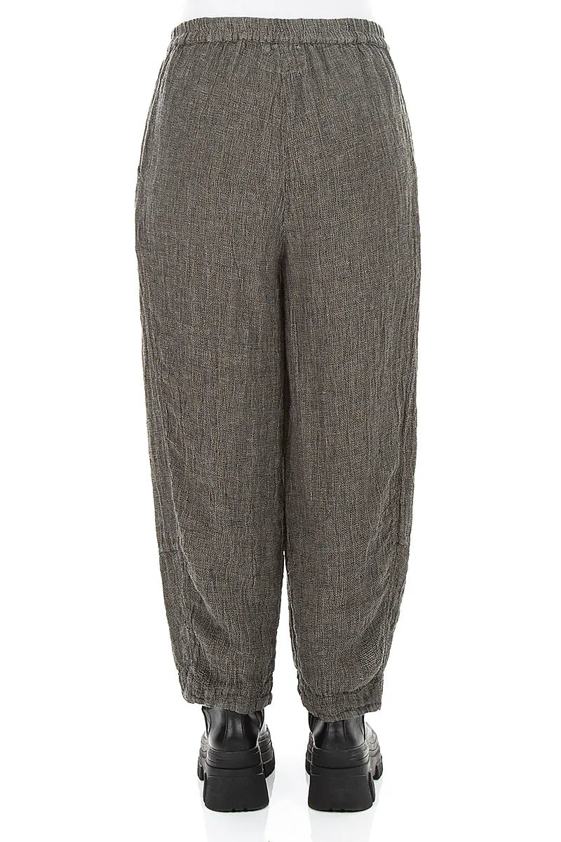 Loose Olive Grey Mélange Linen Trousers 2