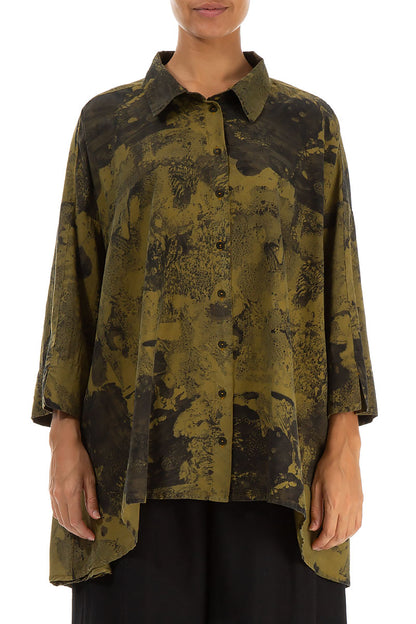 Loose Olive Marble Silk Cotton Shirt