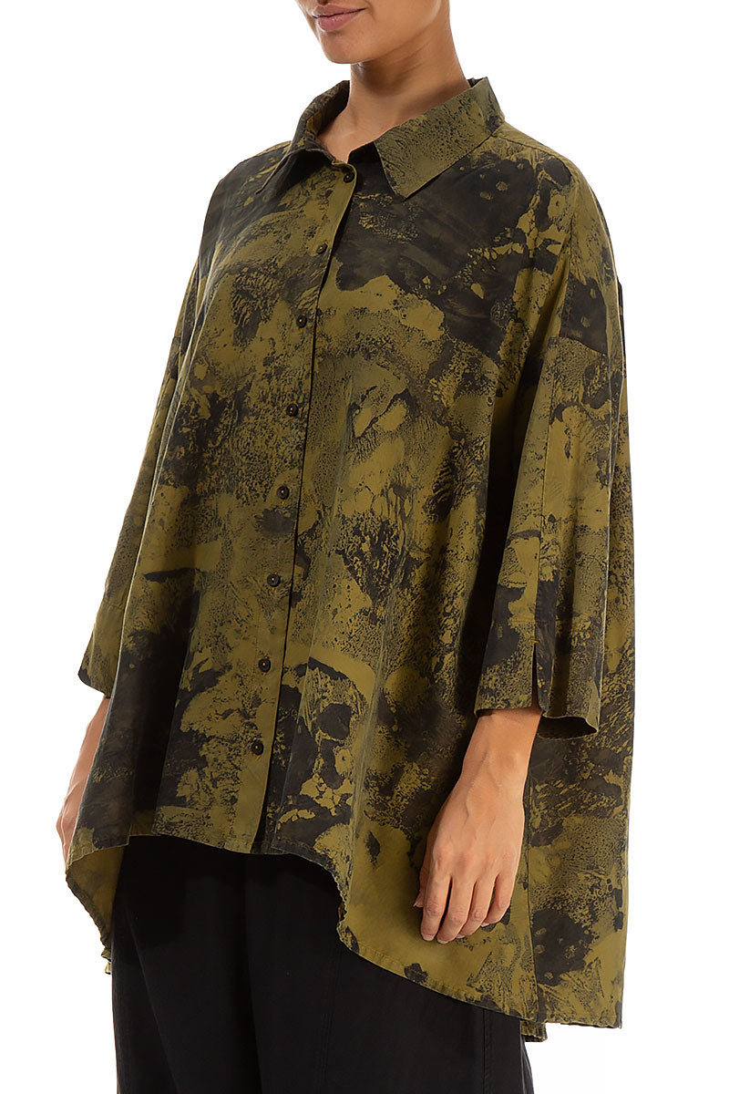 Loose Olive Marble Silk Cotton Shirt