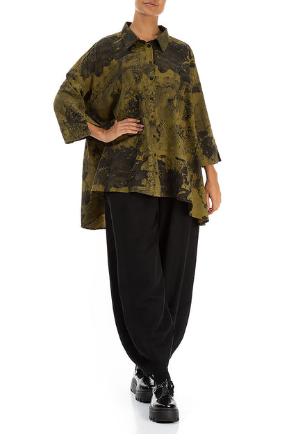 Loose Olive Marble Silk Cotton Shirt