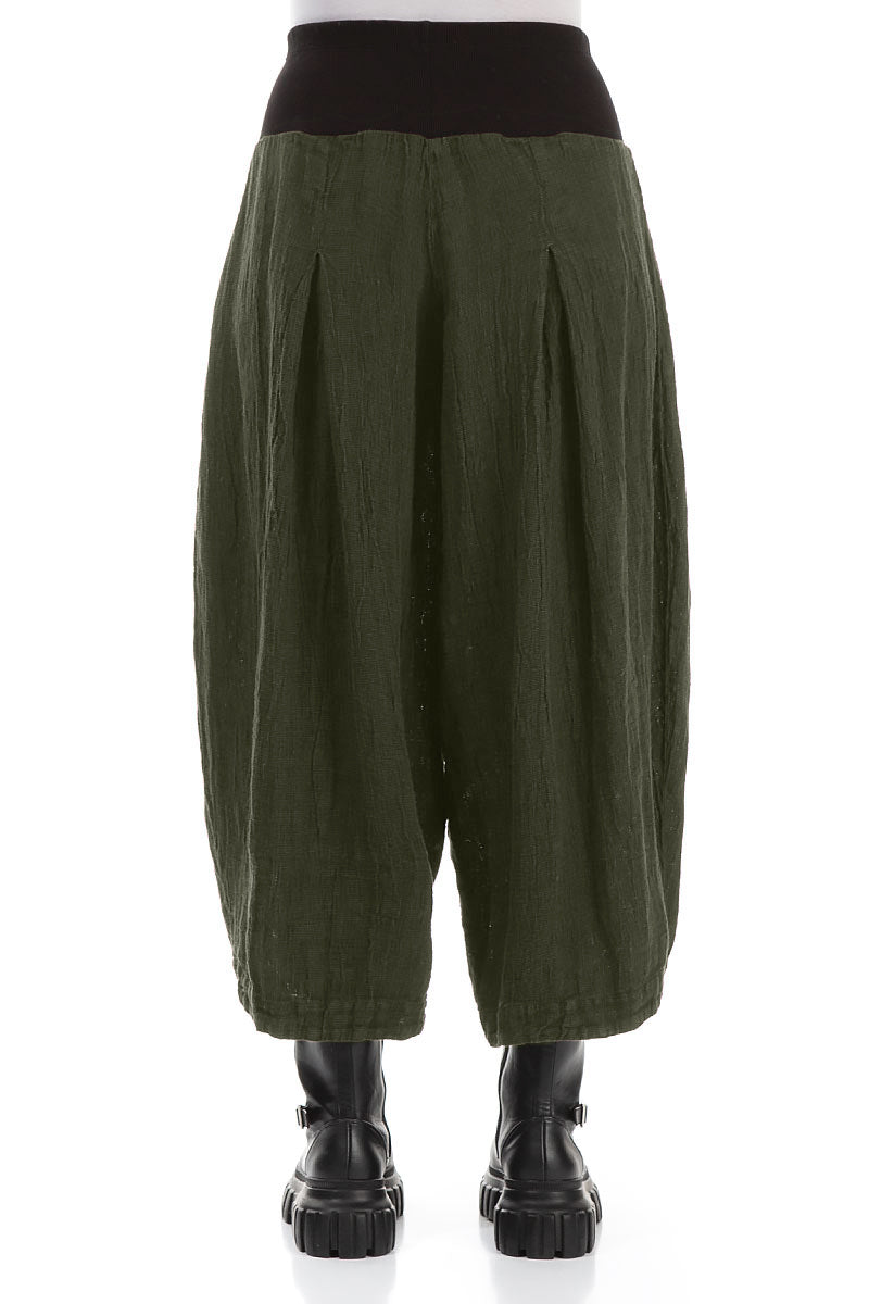 Loose Olive Mélange Linen Trousers