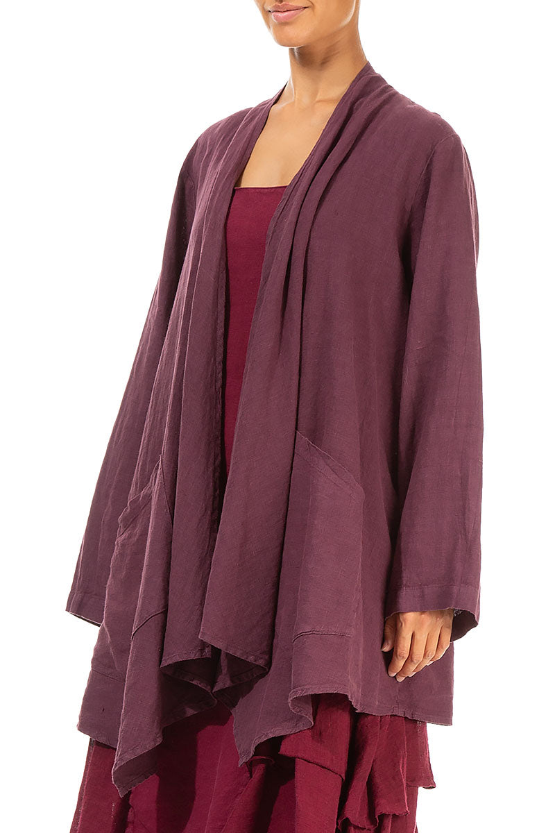 Loose Open Aubergine Linen Jacket