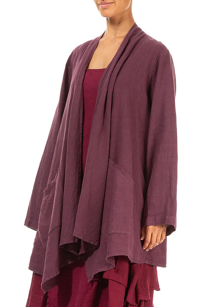 Loose Open Aubergine Linen Jacket