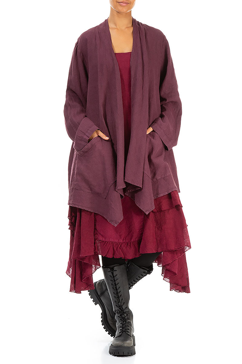 Loose Open Aubergine Linen Jacket