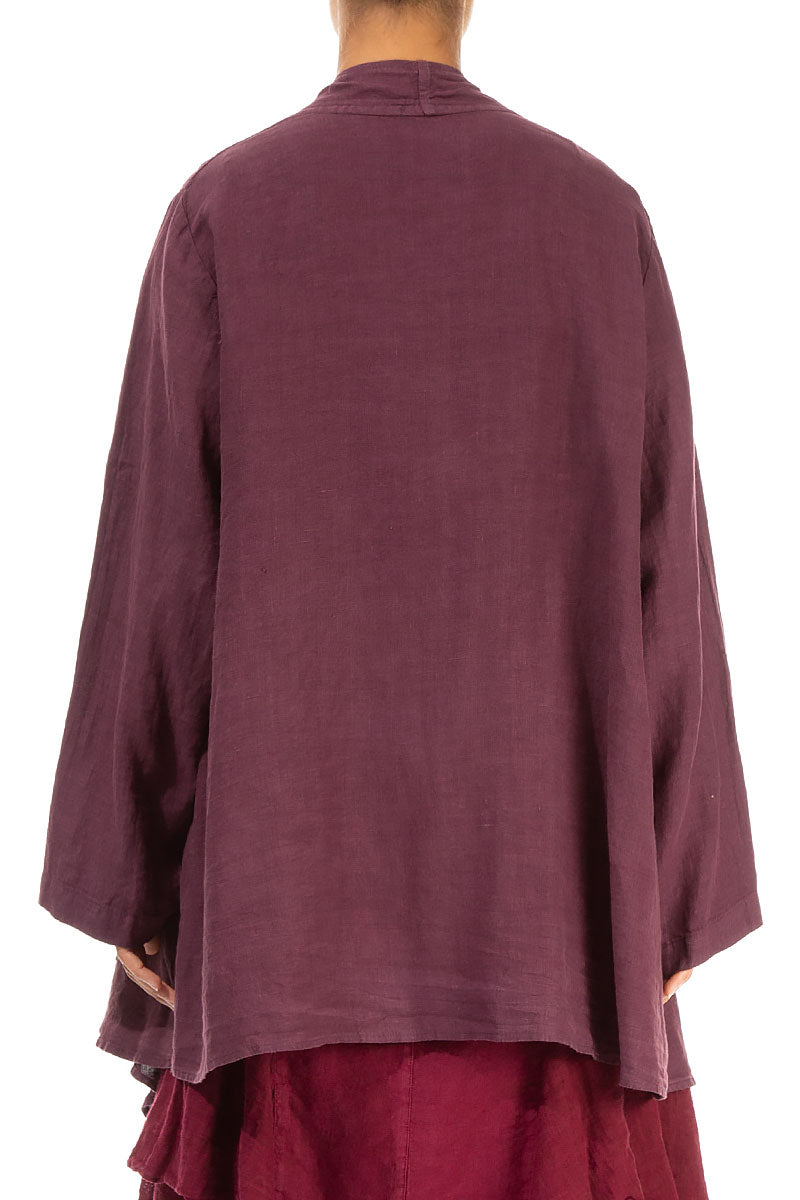 Loose Open Aubergine Linen Jacket