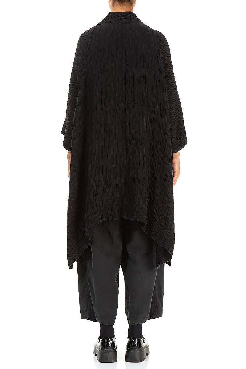 Loose Open Crinkled Black Silk Jacket 2