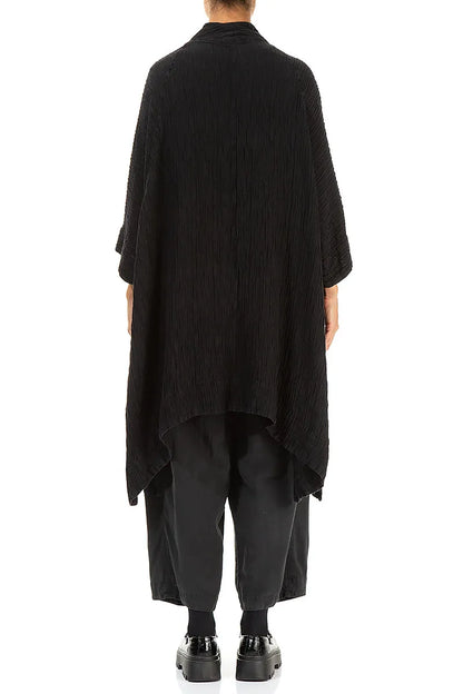 Loose Open Crinkled Black Silk Jacket 2