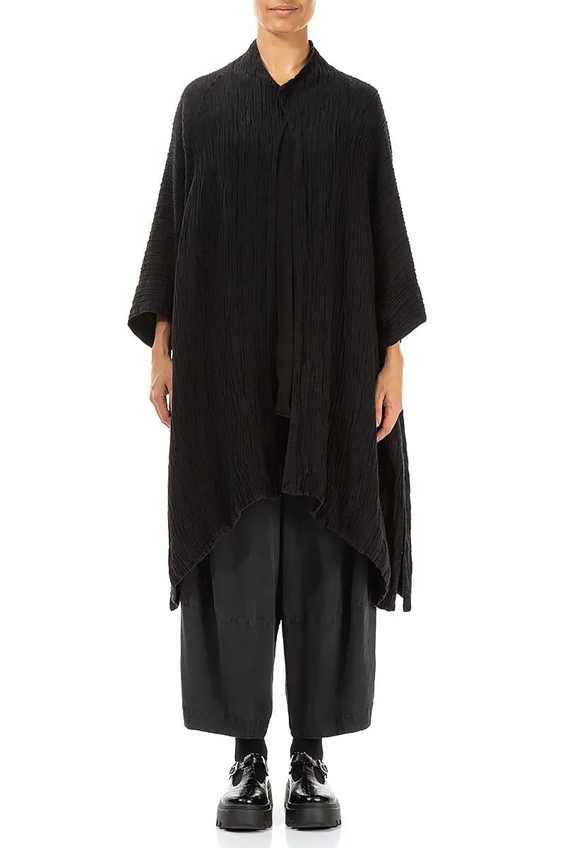 Loose Open Crinkled Black Silk Jacket 1