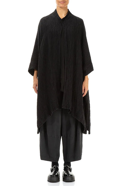 Loose Open Crinkled Black Silk Jacket 1